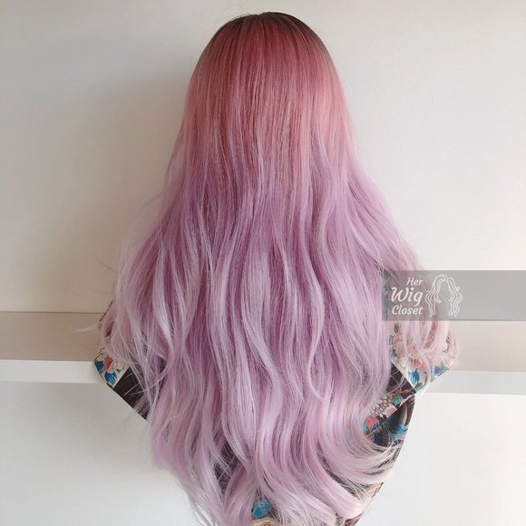 26" Pastel Pink Purple Ombre Wig Dark Roots| Kylie - Picture 2 of 8